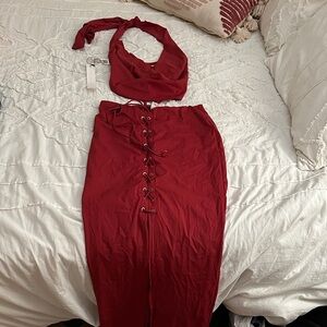 Missguided Red Lace-Up Dress